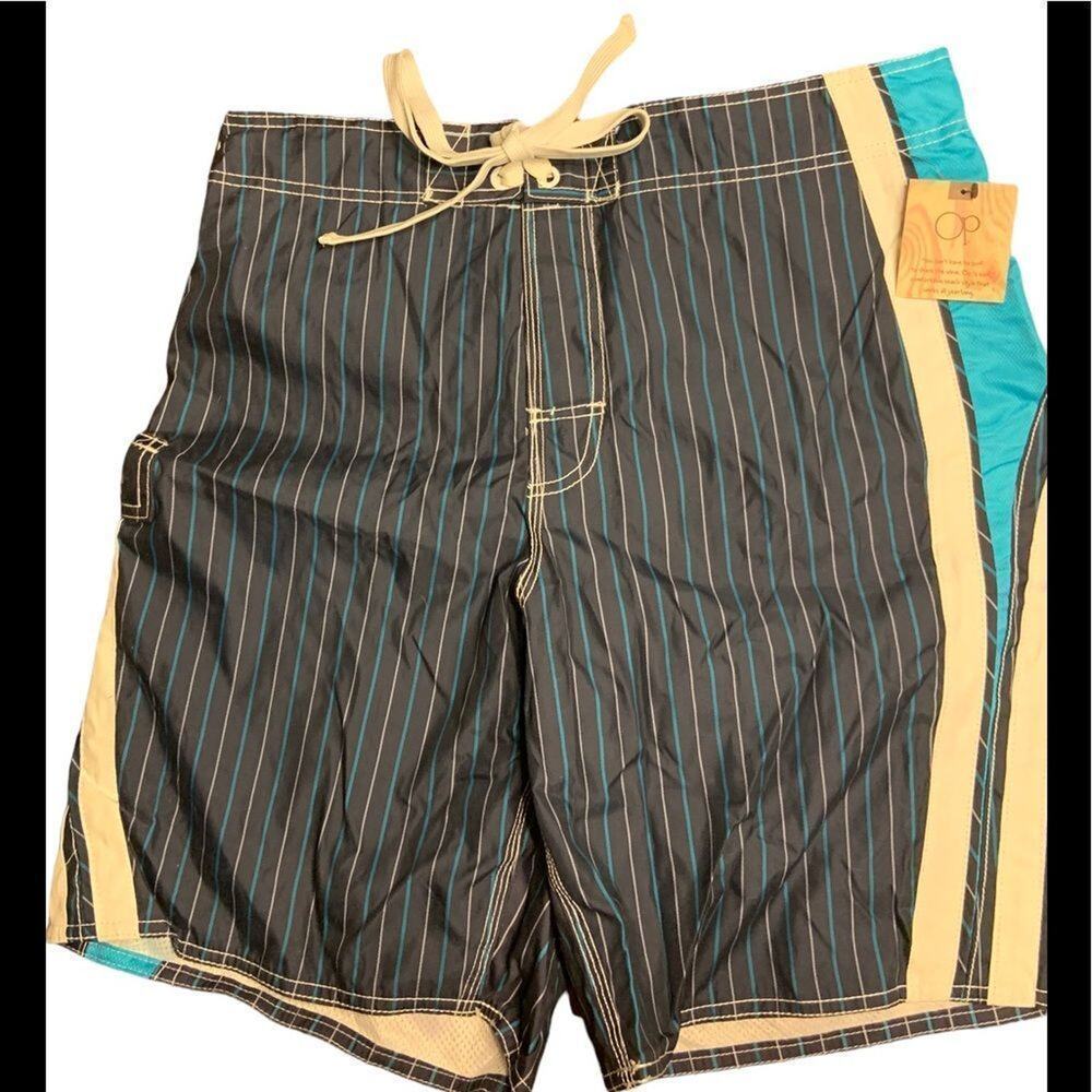 Ocean pacific OP bathing suit swim trunks blue and black size large new with tag